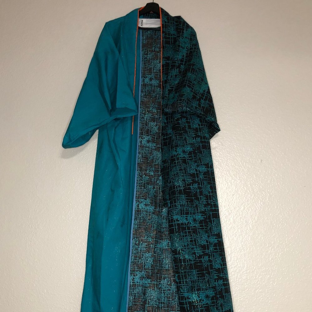 Long Teal & Black Kimono